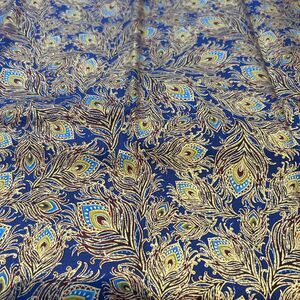 Cotton Quilting Fabric Peacock Feather Print Navy Gold  Robert Kaufman 1 Yd